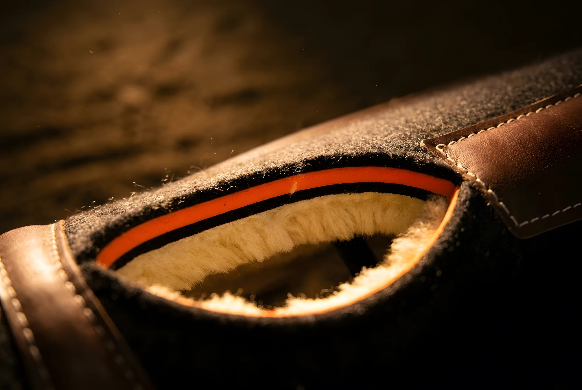Macro of the wither cut-out edge with the orange layer visible in cross-section.